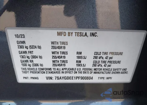 2023 Tesla Model Y Awd/Long Range Dual Motor All-Wheel Drive from USA, damaged, VIN 7SAYGDEE1PF900804